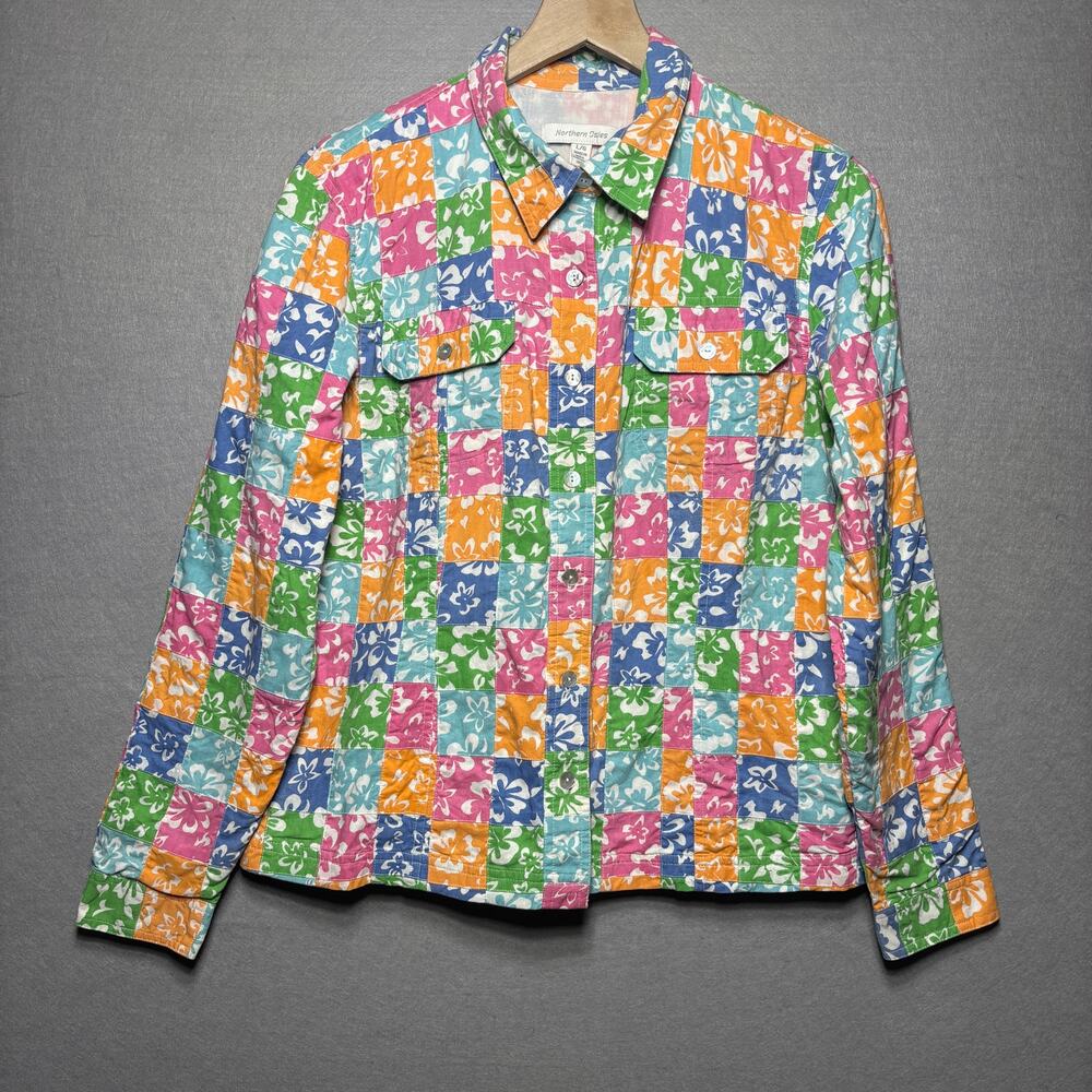 Northern Isles Patchwork Jacket‎ L Floral Multicolor Retro Artsy Boho Statement